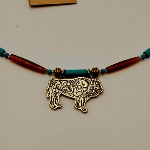 TURQUOISE & HORN NECKLACE/CHOKER*MEN*NATIVE/SOUTHWEST*HAND CRAFTED* - Picture 4 of 5